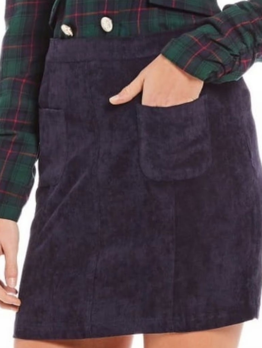 Sugar + Lips Navy Corduroy Pocket Mini Skirt